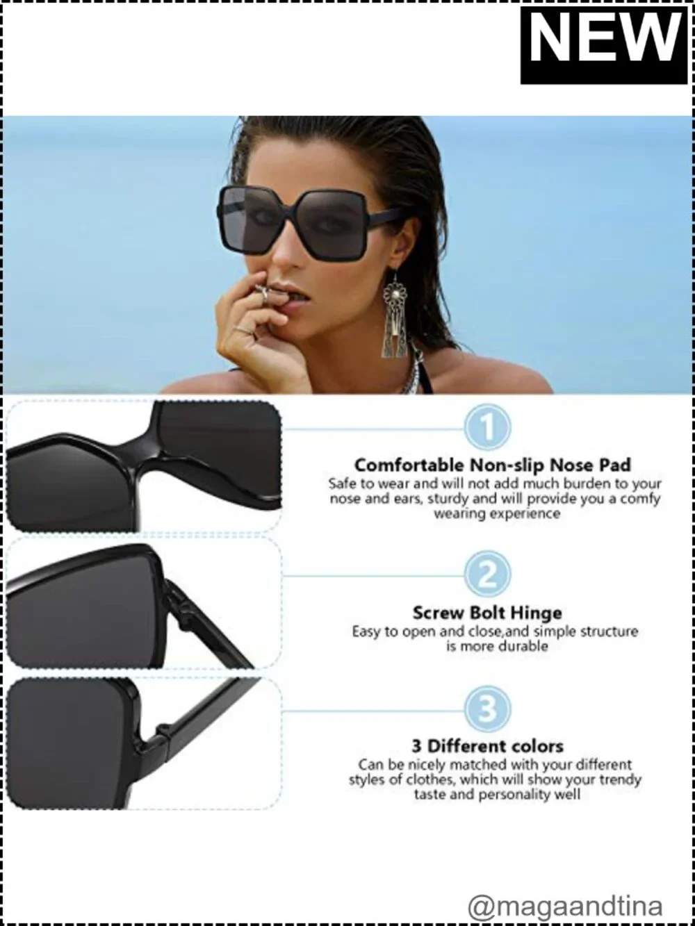 Vintage Oversized Square Sunglasses for Women with UV Protection